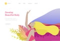 Web page design template with Man and woman meditate, sitting in yoga posture at home and at outdoor. Practice yoga