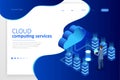 Web page design templates Cloud Computing concept. Isometric cloud services. Internet technology. Online services. Data