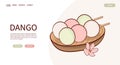 Web Page Draw Japan tradition sweet sanshoku dango three coloured vector illustration. Japanese asian traditional food, cooking,