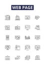 Web page line vector icons and signs. Webpage, HTML, Hypertext, Design, Content, Navigation, Layout, Image outline