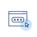 Web page, password covered by asterisks in input box and mouse click. Secure web access, user login page