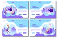 Web page template set for online education and e-learning. Teacher and students. Online classroom. Stock modern flat illustration