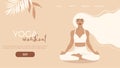 Web page template for yoga school, studio. Modern design for a website. Woman doing a yoga exercise, yoga pose in pastel colours