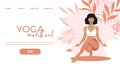 Web page template for yoga school, studio. Modern design for a website. Woman doing a yoga exercise, yoga pose