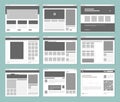 Web pages layout. Internet browser windows with website elements interface ui template vector design Royalty Free Stock Photo