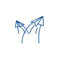 Paper airplanes line icon concept. Paper airplanes flat vector symbol, sign, outline illustration.