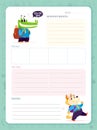 Daily planner page design template, calendar for children.