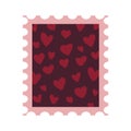 Postage stamp with hearts for valentines day. Romantic postage mail mark. Vector Icon Illustration in flat cartoon style