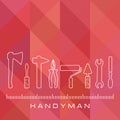 Professional handyman services. Vector banner template with tools and text space on polygonal Viva Magenta background. Royalty Free Stock Photo