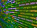 Web programming and bracket technology background. IT coding on monitor screen. HTML CSS3 source code on lcd screen with black Royalty Free Stock Photo