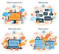 Web programming concept set. Coding, testing and writing program Royalty Free Stock Photo