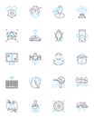 Web programming linear icons set. HTML, CSS, JavaScript, jQuery, Bootstrap, Angular, React line vector and concept signs