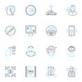 Web programming linear icons set. HTML, CSS, JavaScript, jQuery, Bootstrap, Angular, React line vector and concept signs Royalty Free Stock Photo