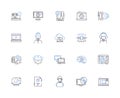 Web programming outline icons collection. Web, programming, HTML, CSS, JavaScript, AJAX, XML vector and illustration