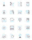 Web promotion linear icons set. SEO, Content, Social, Marketing, Analytics, PPC, Keywords line vector and concept signs