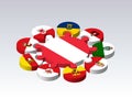 Puzzle 3D from Austria flags on gray background. Austria Flags Puzzle isometry. Set of 3D puzzles with flags of nine lands Austria Royalty Free Stock Photo