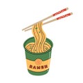 Ramen noodle instant cup with chopsticks. Traditional asian fast food Royalty Free Stock Photo