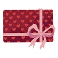 Red Gift Box with hearts and pink ribbon. Present for lovers for Valentines day. Vector illustration in cartoon flat style. Royalty Free Stock Photo