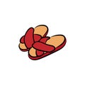 Red pair of cozy home slippers vector illustration