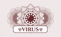 Red rosette or money style emblem. Vector Illustration. Detailed with coronavirus icon and Virus