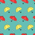 Red and yellow opened umbrellas seamless vector illustration pattern