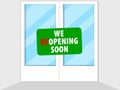 Reopening Soon Signage borad infront of Businesses or Restaurant door after covid-19 or coronavirus outbreak. Stock vector.