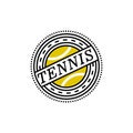 Round tennis emblem vector. Logo of sports tennis game. Yellow-green tennis ball with a black outline. Royalty Free Stock Photo