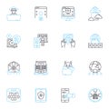 Web safety linear icons set. Firewall, Encryption, Passwords, Cyberbullying, Malware, Phishing, Antivirus line vector