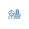 Salary,woman with cart money line icon concept. Salary,woman with cart money flat vector symbol, sign, outline