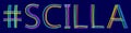 Scilla hashtag - isolate doodle lettering inscription from multi-colored curved lines