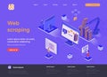 Web scraping isometric landing page. Process of automatic collecting and parsing raw data from web isometry concept. Data Royalty Free Stock Photo