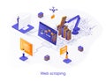 Web scraping isometric web banner. Data extraction software isometry concept. Process of automatic collecting and parsing raw data