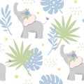 Seamless childish pattern with baby elephants