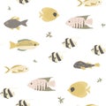 Seamless marine pattern with various fishes