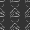 Seamless pattern with cupcakes. Vector hand drawn Illustration. Line art style dessert isolated on gray background. Royalty Free Stock Photo