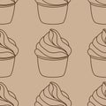 Seamless pattern with cupcakes. Vector hand drawn Illustration. Line art style dessert isolated on white background. Royalty Free Stock Photo