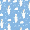 Seamless pattern with a cute llama with wings.