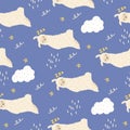 Seamless pattern with a cute sleeping llama .