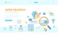 Web search technology, Search engine, SEO, Data finding. Search bar with result elements. Can use for web banner, landing page, we