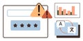Web Security Alert with Analytics, Translation Process, and User Feedback Elements Royalty Free Stock Photo