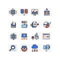 Web security cloud computing technology big data analysis line icons with flat elements