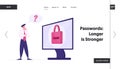 Web Security Landing Page Template. Business Man Character Trying to Log to his Computer. User Forgot Password