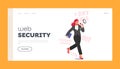 Web Security Landing Page Template. Forceful Promoter Female Character with Megaphone Making Claims Of Perks or Presents