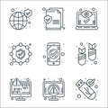 Web security line icons. linear set. quality vector line set such as secure usb, virus warning, data encryption, attack, check,