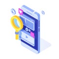 Web seo optimization illustration concept isometric. Landing page template. Sticker for web banner,