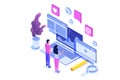 Web seo optimization illustration concept isometric. Landing page template. Sticker for web banner, web page