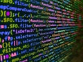 Web server data on a monitor. Application web source code on monitor. Developer working on websites codes in office. Coding css on Royalty Free Stock Photo