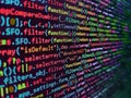 Web server data on a monitor. Application web source code on monitor. Developer working on websites codes in office. Coding css on Royalty Free Stock Photo