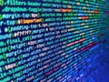 Web server data on a monitor. Coding programmer abstract background. Php code on blue background in code editor. IT coding on Royalty Free Stock Photo