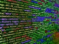 Web server data on a monitor. Matrix byte of binary data rian code running abstract background in dark blue digital style. New Royalty Free Stock Photo